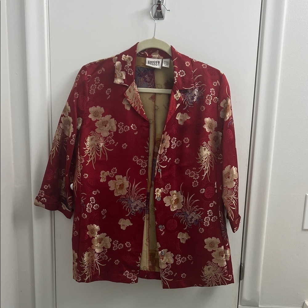 ✨🌺Chico’s Red Floral Silk Blazer Vintage 1970s Rare High-End💖✨ - Picture 1 of 8